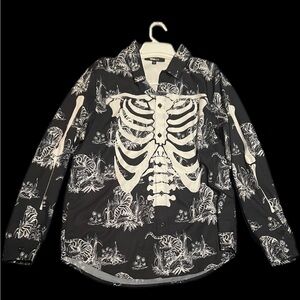 Skeleton Print Button-Up Shirt